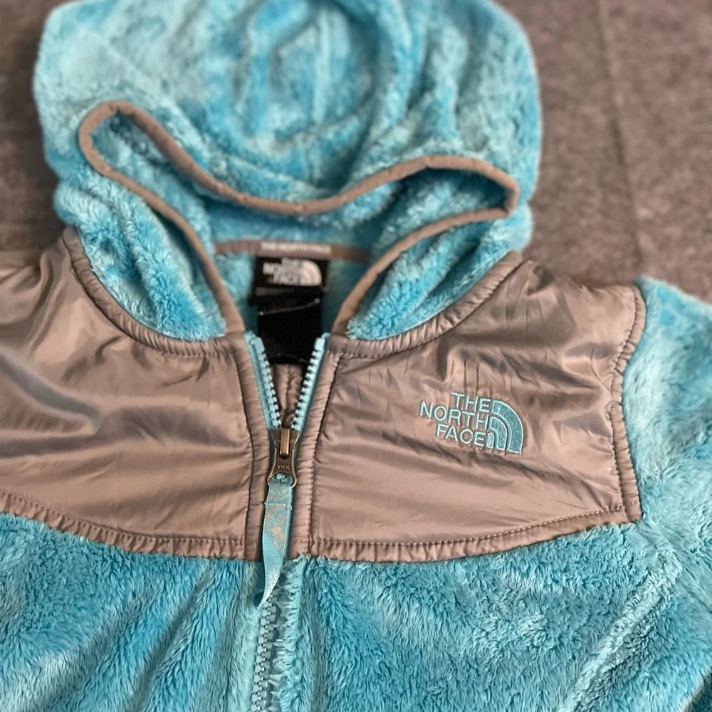 The North Face Hooded Sherpa‎ Fleece Zip Jacket Aqua / Gray Size 10/12